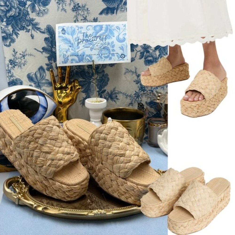 🆕 LOEFFLER RANDALL 🧿 NWOB Aaron Natural Braided Platform Straw Mule, Sz 9